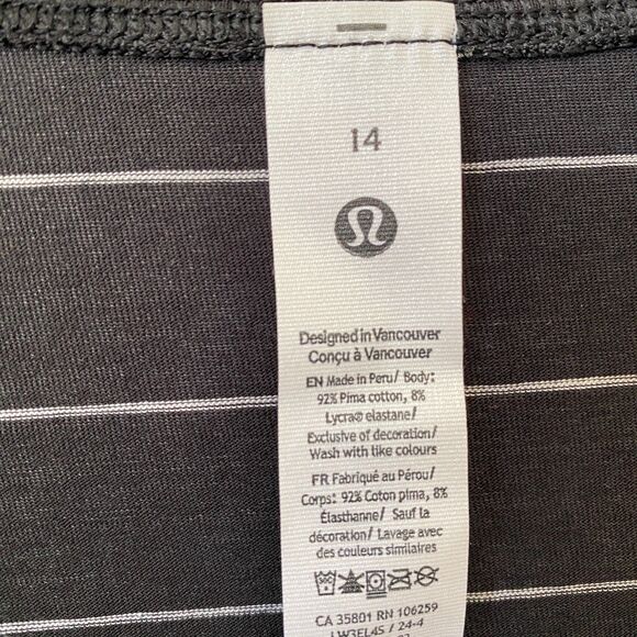 LULULEMON Cates Short Serve Stripe Black White Top Size 14 - Picture 7 of 8
